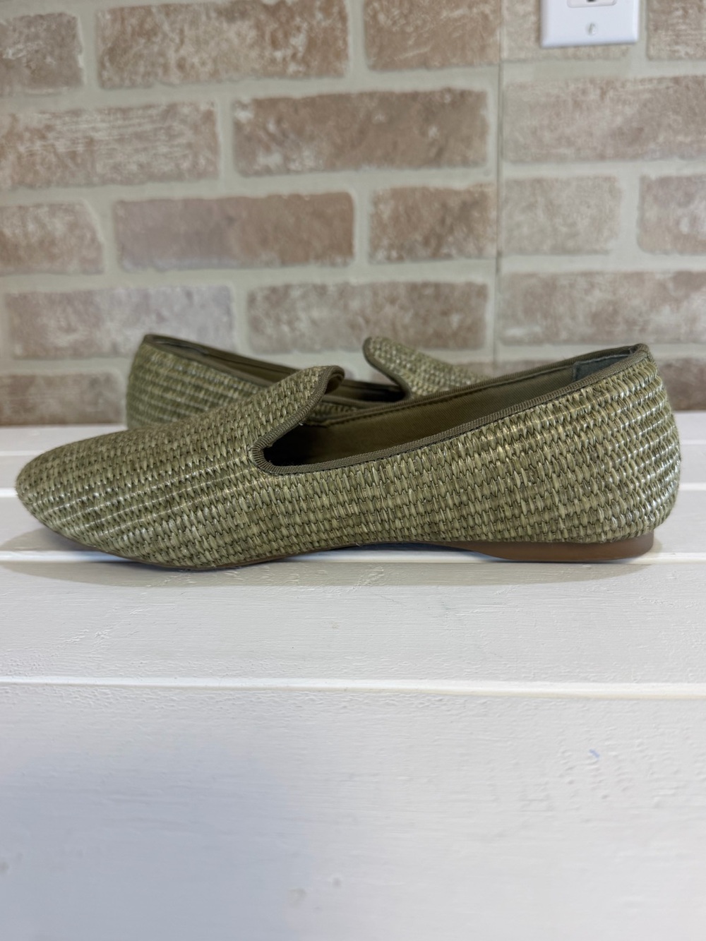 Birdies The Starling Raffia Loafers Olive Green Woven Flats Size 8 - Picture 6 of 11